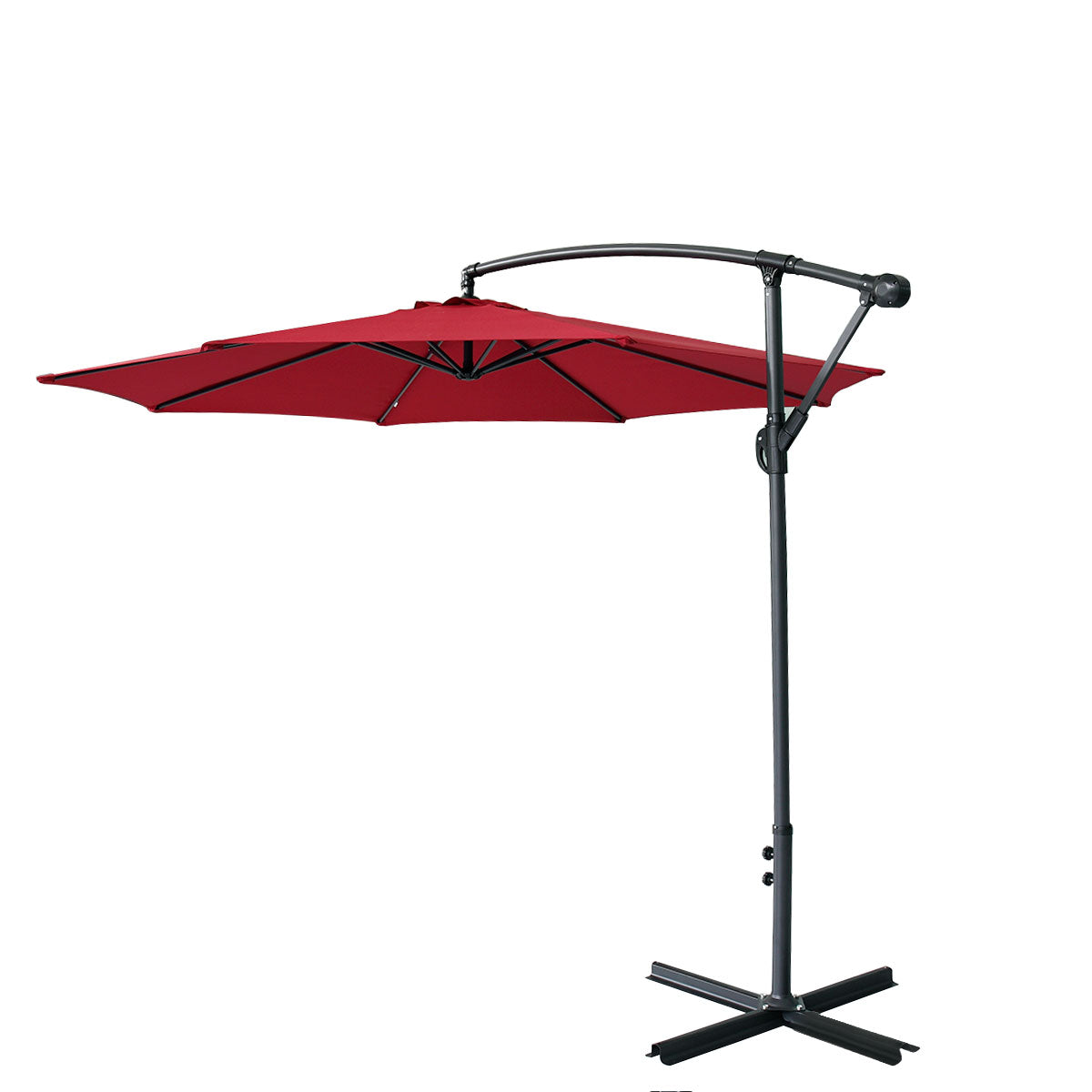 360-Degree Rotation Cantilever Hanging Patio Umbrella with Extra-large Canopy for Outdoor Use, Wine Red