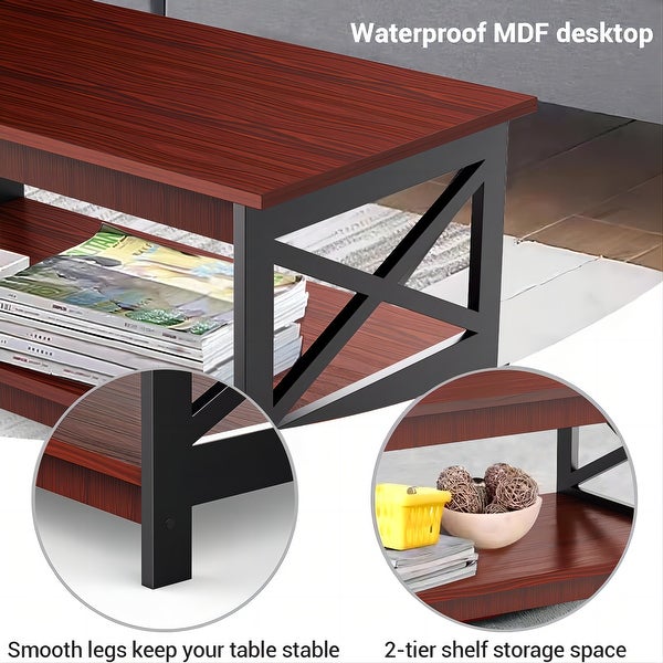 Coffee Table End Table with Storage Shelf，Black