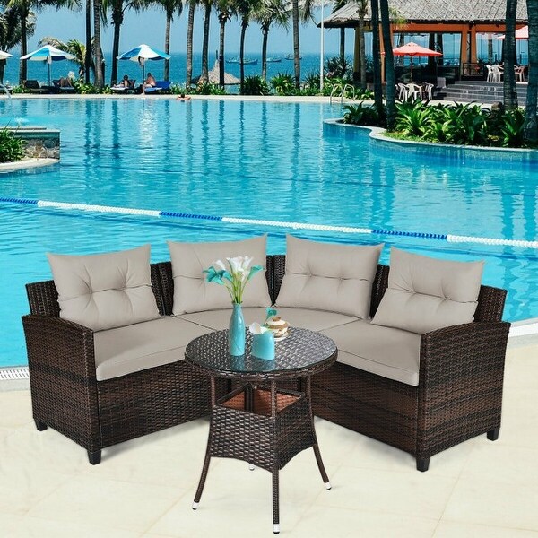 4 Pcs Furniture Patio Set Outdoor Wicker Sofa Set - 31.5