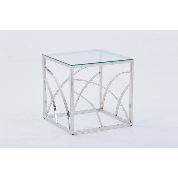 Stainless Steel Coffee Table with Glass Tabletop，Silver