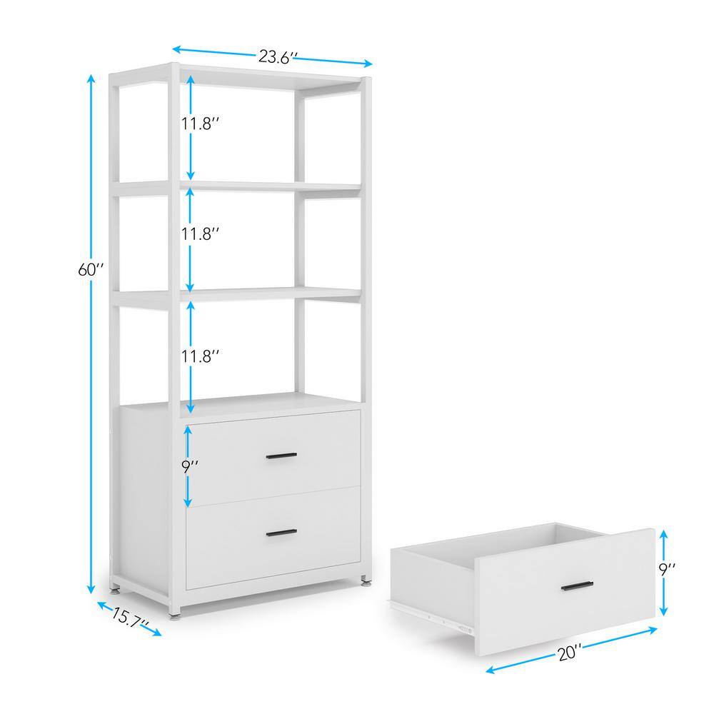 TRIBESIGNS WAY TO ORIGIN Kaduna 23.6 in. Wide White and Gold 4-Shelf Etagere Bookcase with 2-Drawers HD-F1568-WZZ