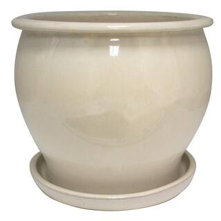 Trendspot 11 in. Dia Beige Solid Studio Ceramic Planter DB10021-11A