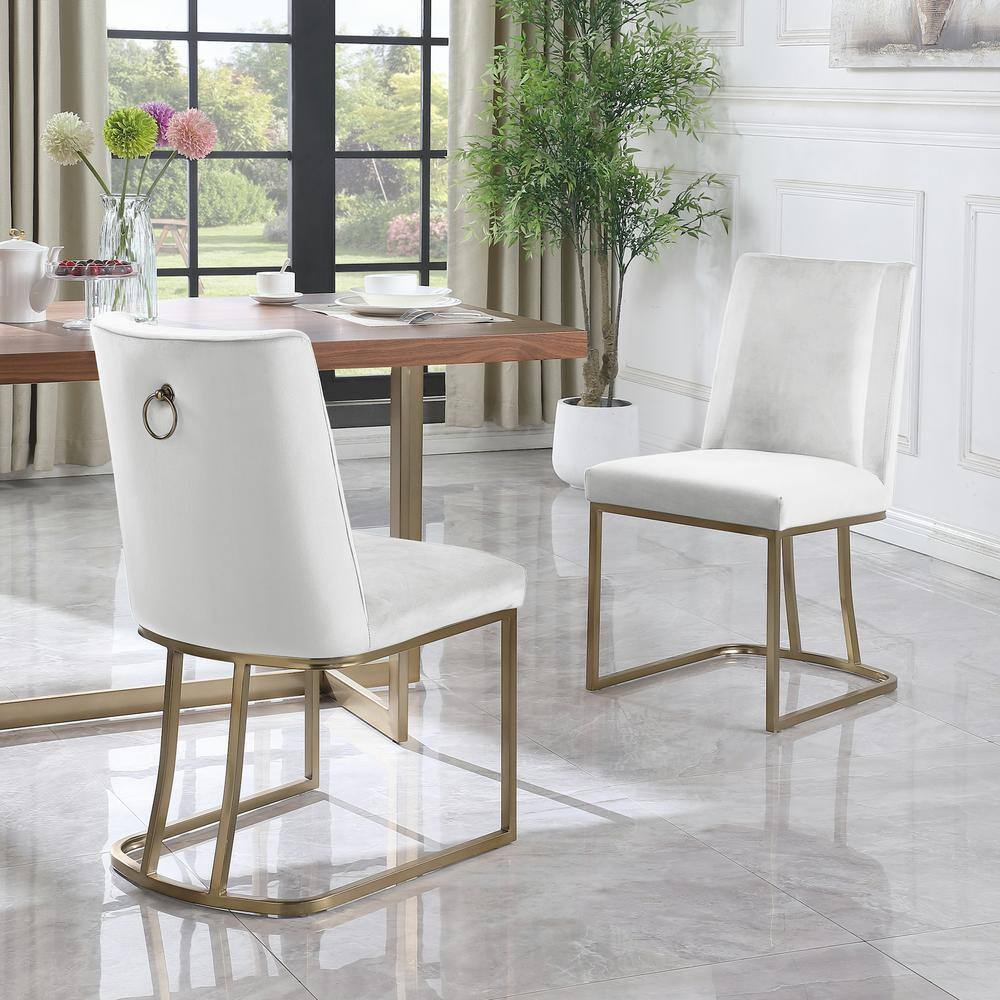 Modern White Velvet Upolstered Dining Chairs with Gold Metal Legs (Set of 2) ZY-W156769767