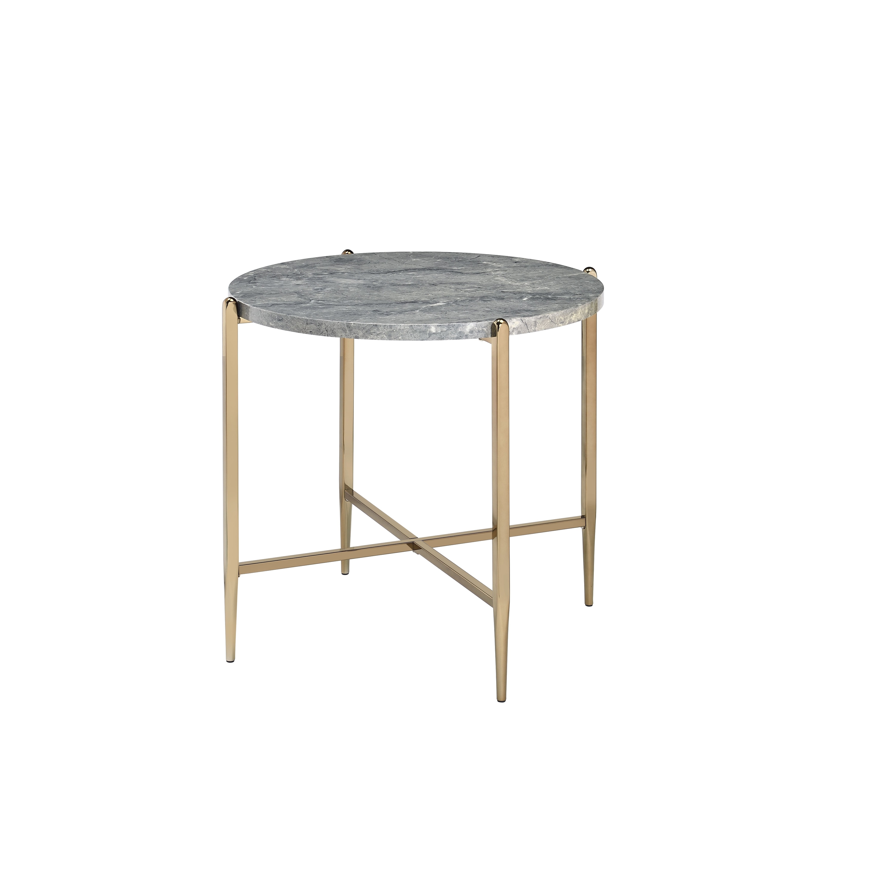 Modern Style End Table， Faux Marble and Champagne Finish