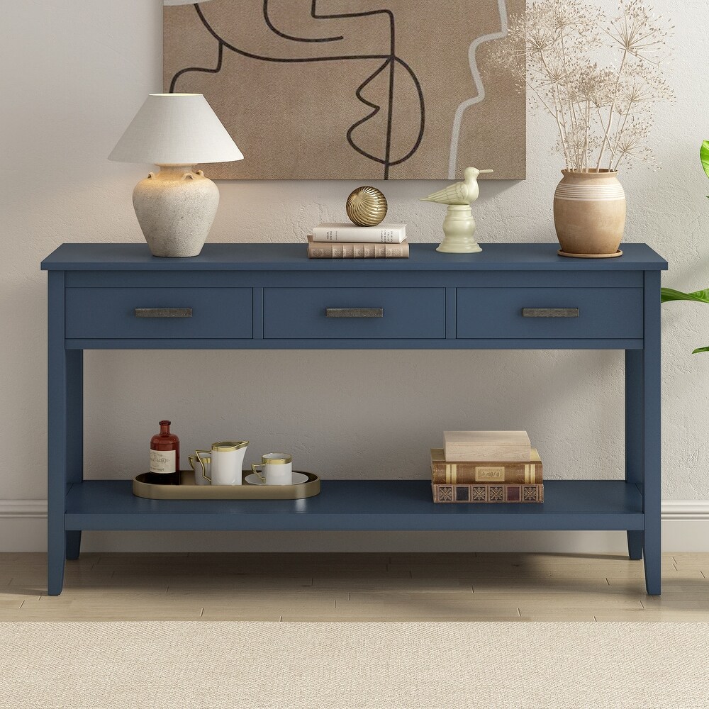 Rustic Blue Console Table Sofa Table 3 Drawer Entryway Table