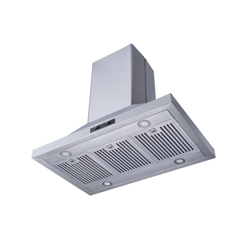 Winflo 36 in Convertible Island Mount Range Hood in Stainless Steel with Stainless Steel Baffle Filters and LED Lights