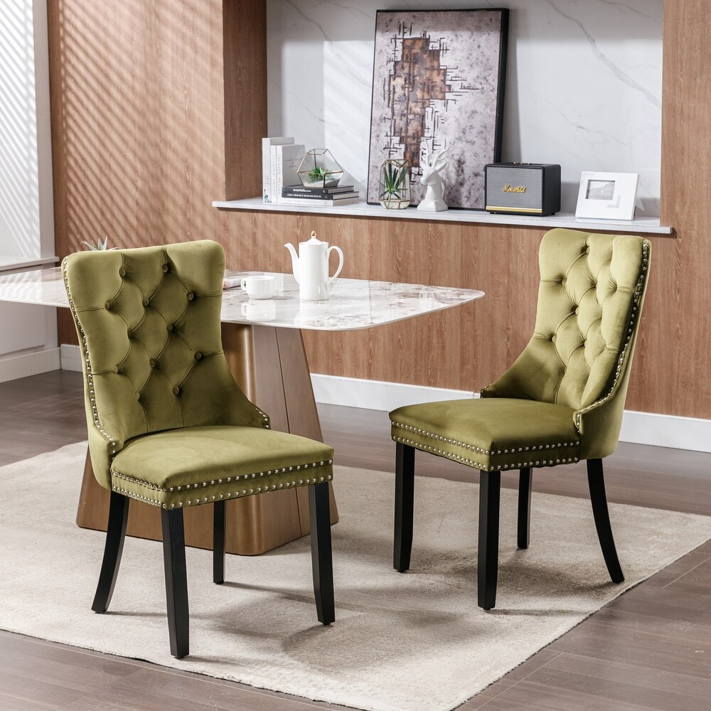 Set of 2 Modern High End Tufted Solid Wood Upholstered Dining Chair with Nailhead Trim