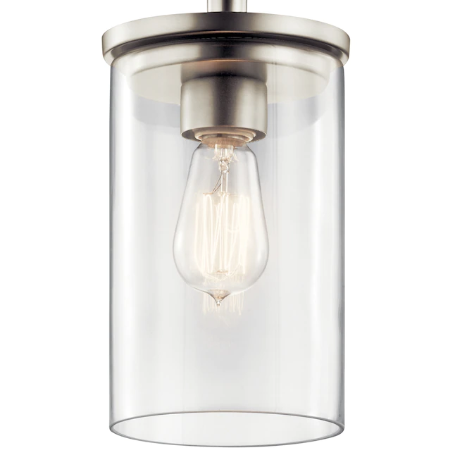 Kichler 43996NI Crosby Brushed Nickel Modern/Contemporary Clear Glass Cylinder Mini Pendant Light