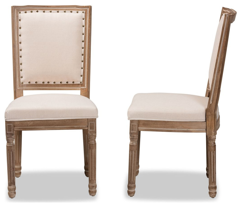 Baxton Louane Beige  ampAntique Brown 2 Piece Dining Chair Set   French Country   Dining Chairs   by Shop Chimney  Houzz