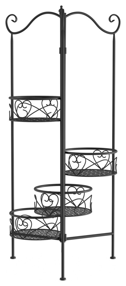 4 Tier Indoor or Outdoor Folding Wrought Iron Plant Stand   Modern   Outdoor Pots And Planters   by Trademark Global  Houzz