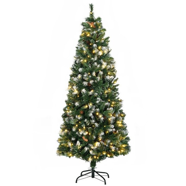 6ft Prelit Skinny Artificial Christmas Tree with Snowdipped Branches and LED Lights，Xmas Holiday Decor