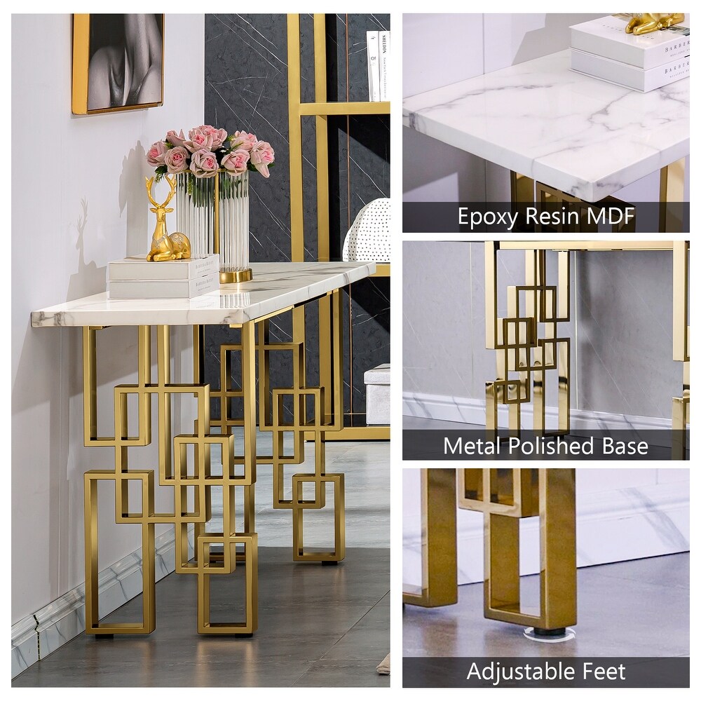 Luxury White and Gold Living Room Tables Coffee Table End Table Console Table for Living Room Guest Hall Reception Room Entryway