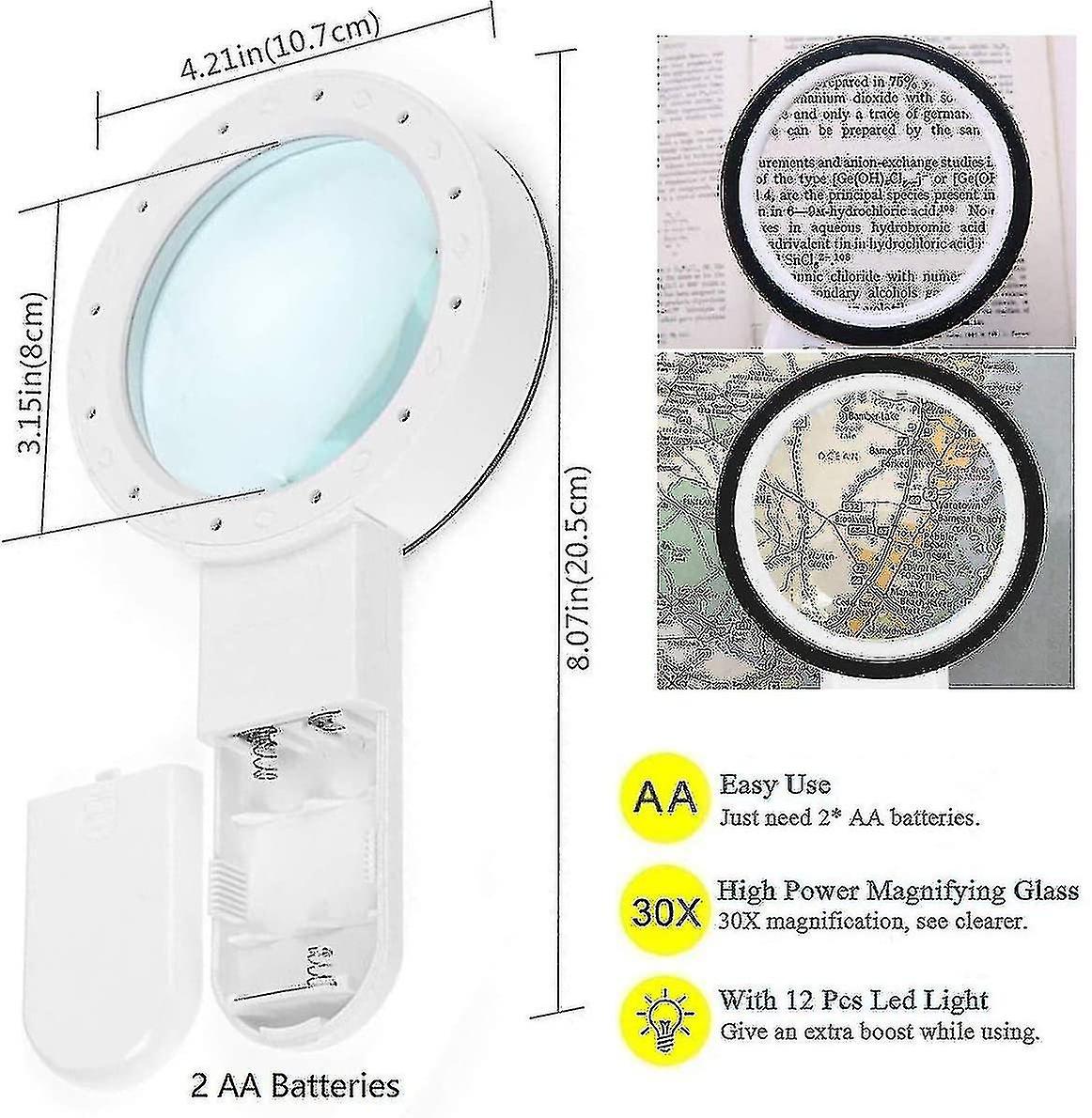 Magnifier With Light Reading Magnifier， 12 Led Light 30x Illuminated