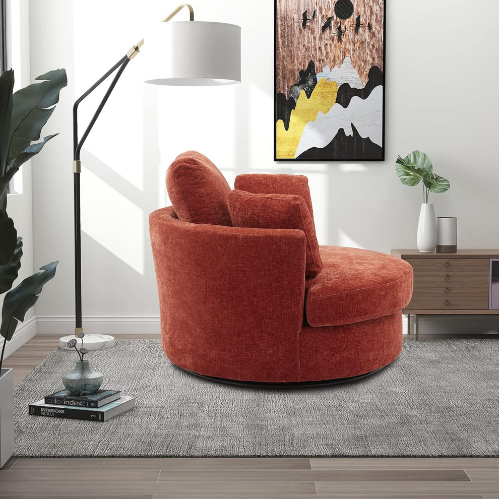 Modern Swiveling Accent Chair  Rounded Design With Pillows   Modern   Armchairs And Accent Chairs   by Decor Love  Houzz