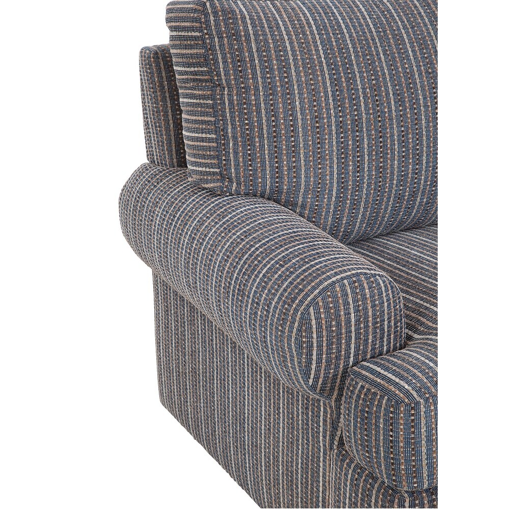 American Furniture Classics Model Nostalgia Series Rounded Arm Upholstered Chair in Blue Striped Fabric