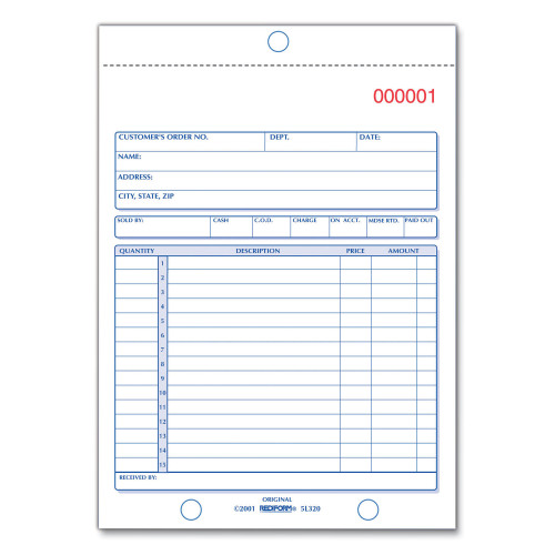 Rediform Sales Book， Three-Part Carbonless， 5.5 x 7.88， 1/Page， 50 Sets/Book (5L350)