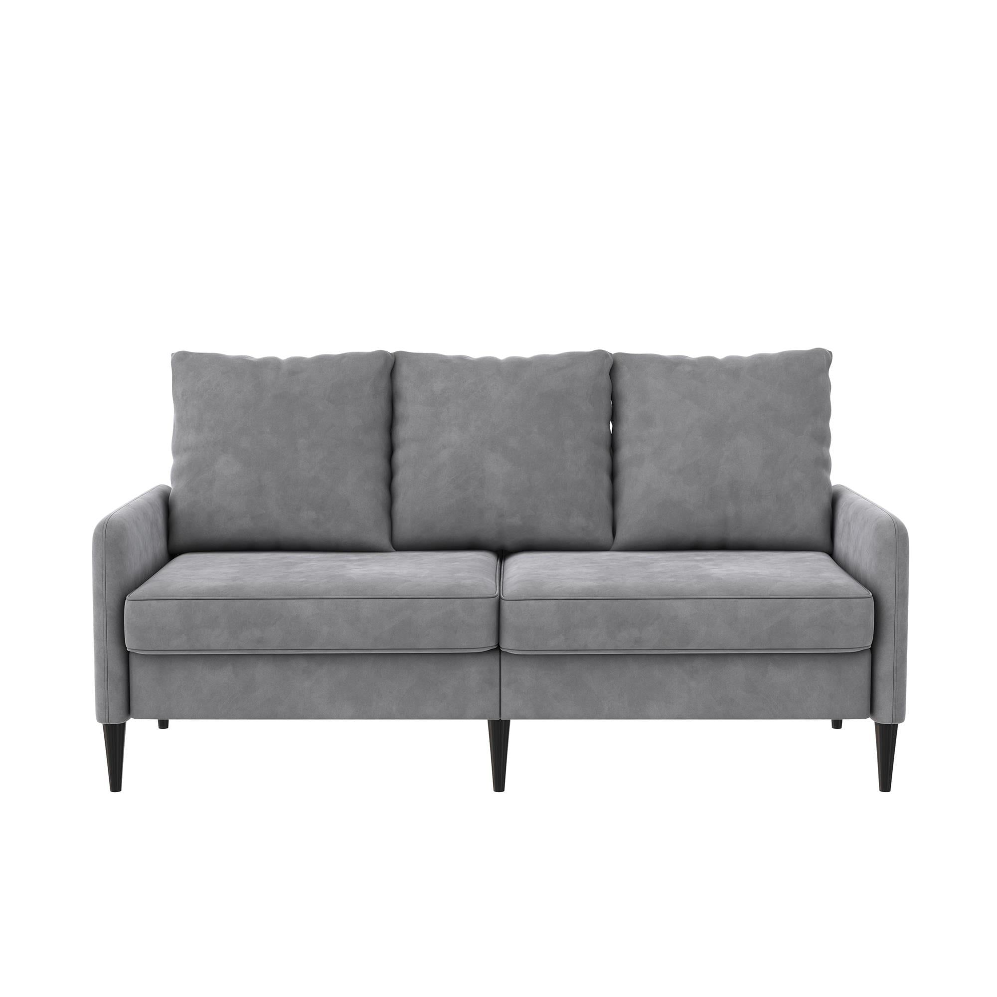 RealRooms Cassia Pillowback 3-Seater Velvet Sofa, Detachable Pillow, Light Gray