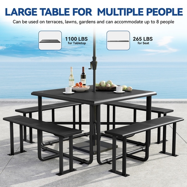 Outdoor 46'' Square Top Picnic Table with Umbrella Hole