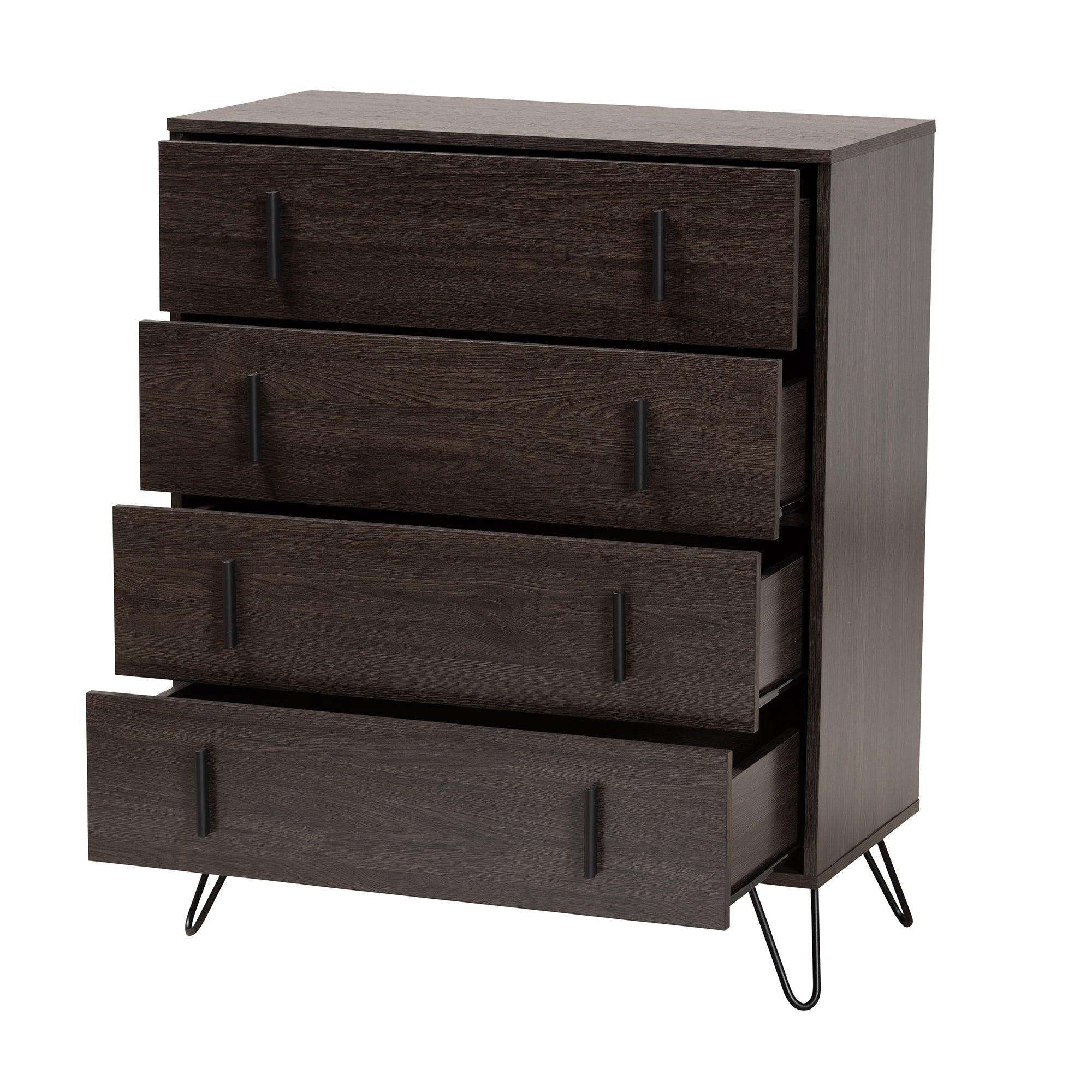 Baxton Studio Baldor Modern and Contemporary Dark Brown Finished Wood and Black Finished Metal 4-Drawer Bedroom Chest