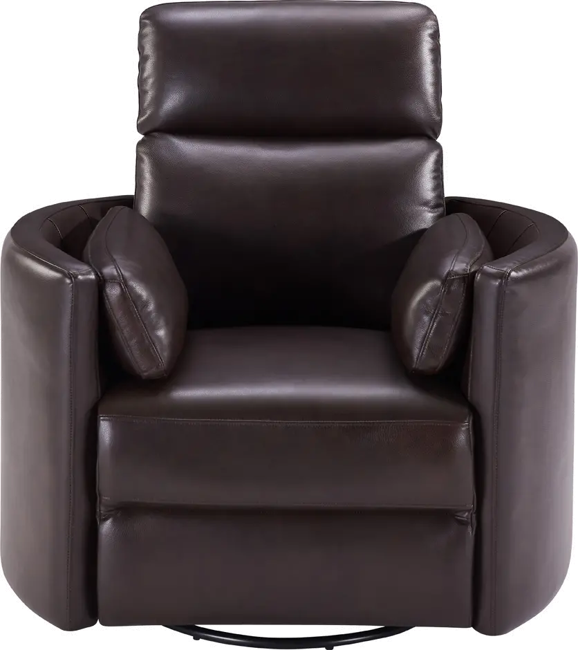 Mads Brown Leather-Match Power Glider Swivel Recliner