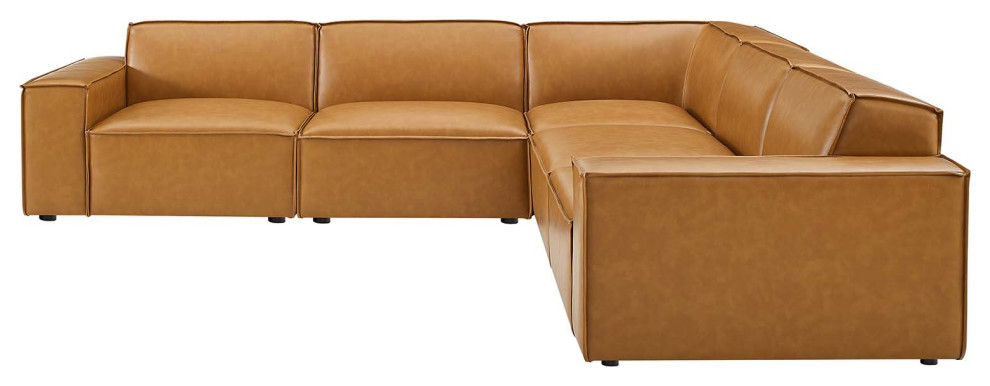 Sectional Sofa Set  Faux Vegan Leather  Tan  Modern  Living Lounge Hospitality   Contemporary   Sectional Sofas   by House Bound  Houzz