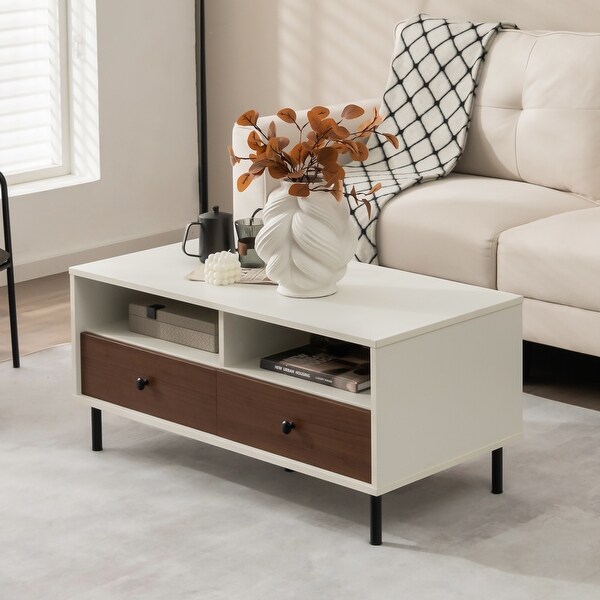 Modern Coffee Table Rectangle Sofa Center Table with Shelves Drawers