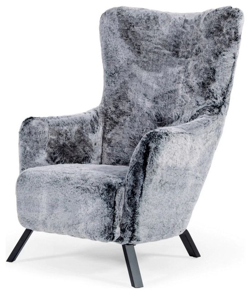 Joy Glam Gray Faux Fur Accent Chair   Transitional   Armchairs And Accent Chairs   by Rustic Home Furniture Deco  Houzz