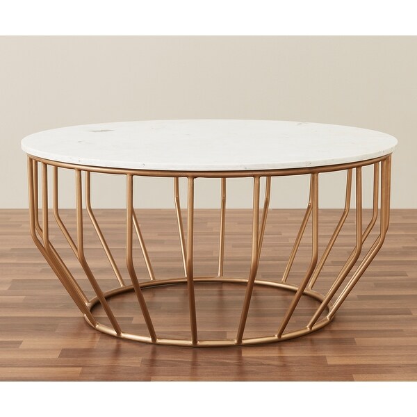 Golden Leaf Modern Coffee Table with Real Marble Top and Gold Base