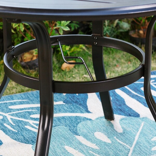 MAISON ARTS Outdoor Patio Dining Table AllWeather Round Metal Bistro Table with Umbrella Hole for Backyard Lawn Garden