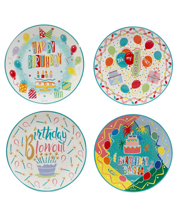 Certified International Lolita Birthday Bash 4 Piece Dessert Plate