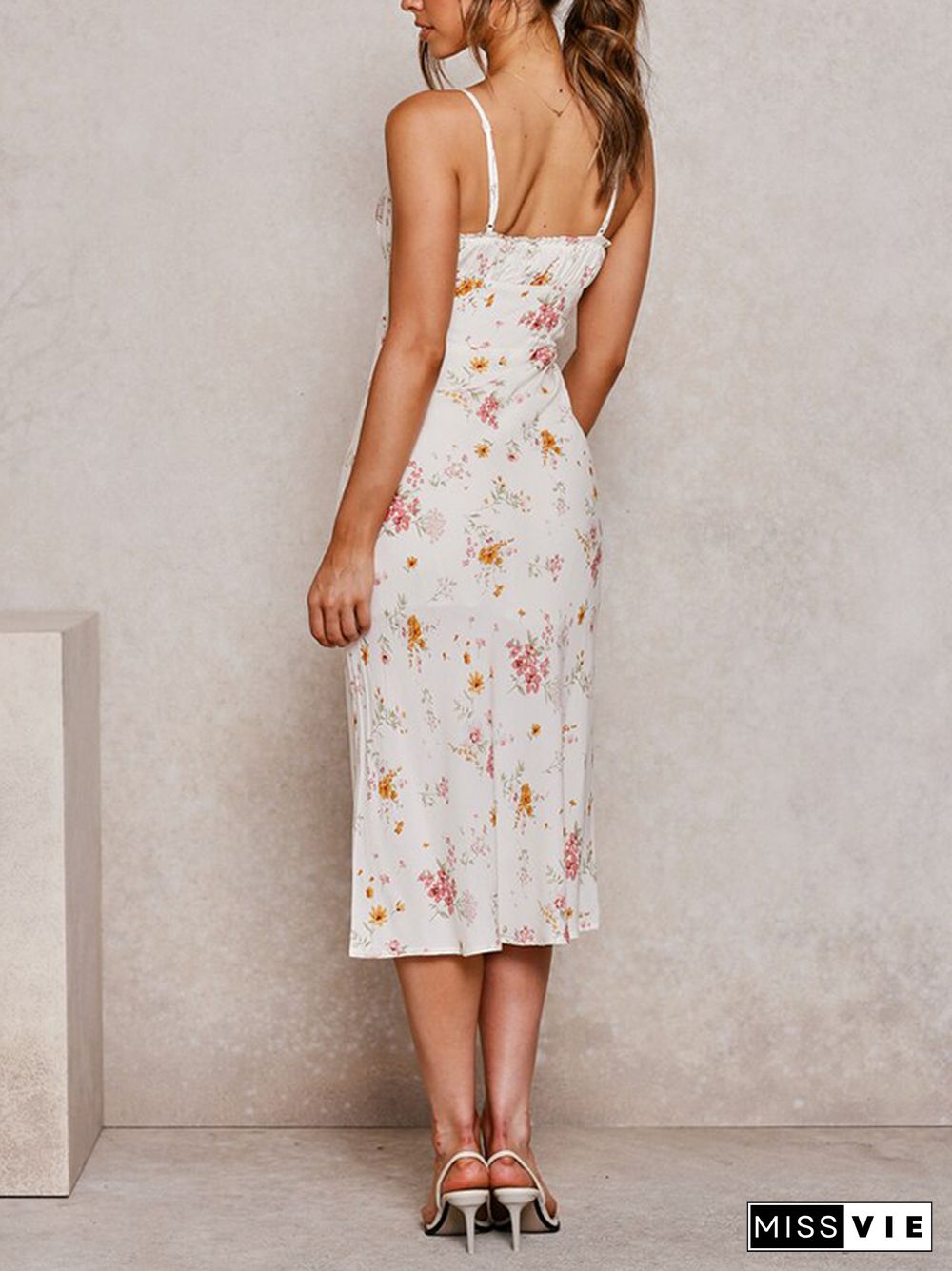 Sweetheart Neck Floral Print Midi Dress