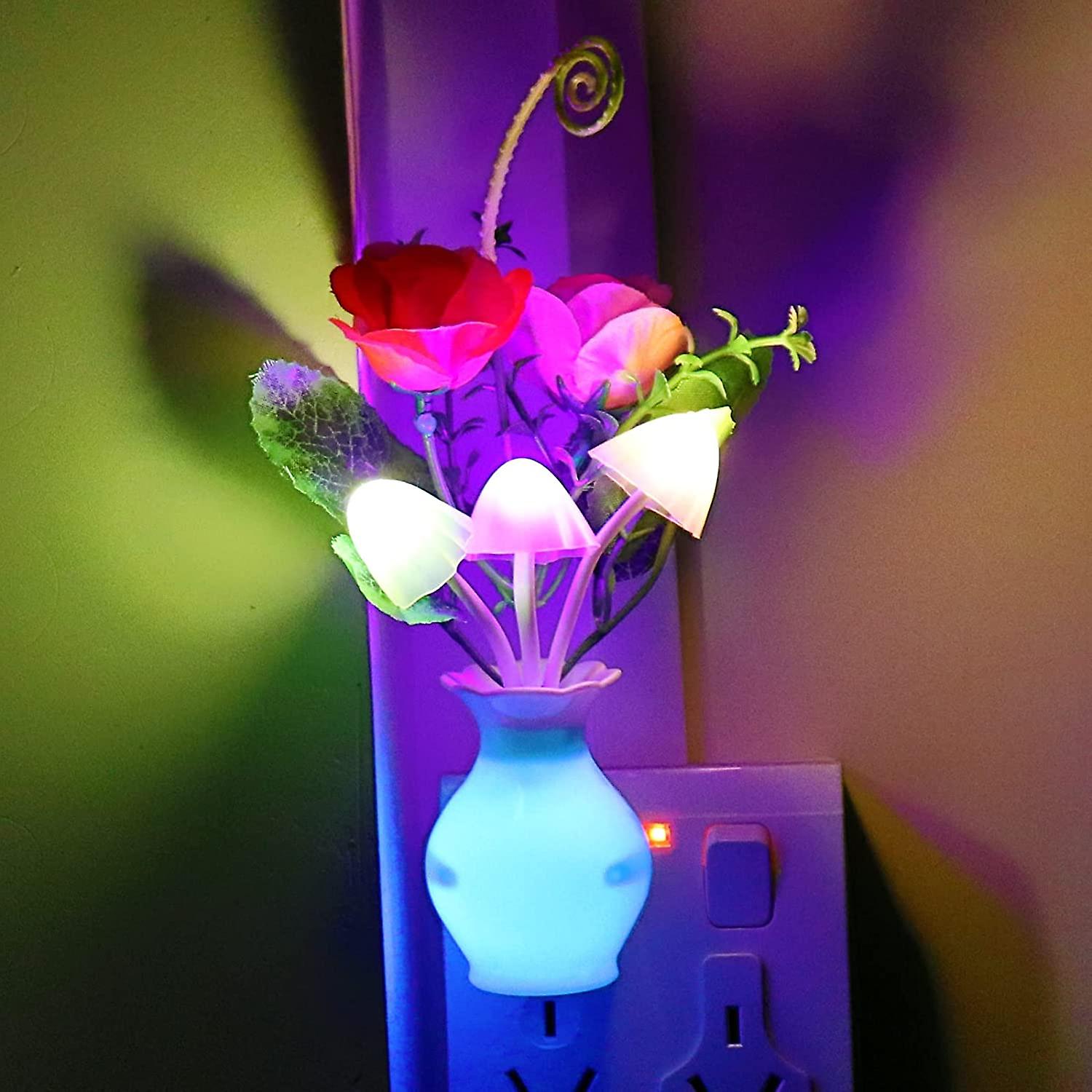 1pack Plug In Led Night Light W/auto Dusk To Dawn Sensor，liangnv 0.5w Energy Saving Lamp Dream Nightlight Rose Flower Mushroom Night Lights For Kids A