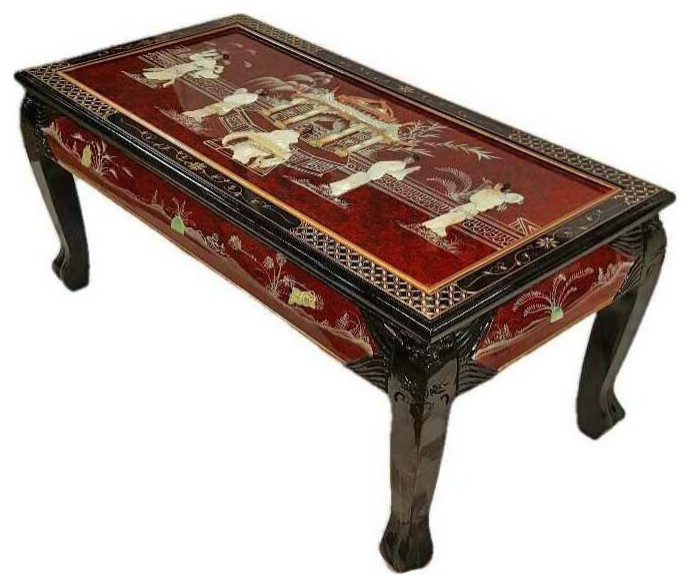 Ball And Claw Lacquer Mother of Pearl Inlaid Dragon Coffee Table  French Red   Asian   Coffee Tables   by Oriental Furnishings  Houzz