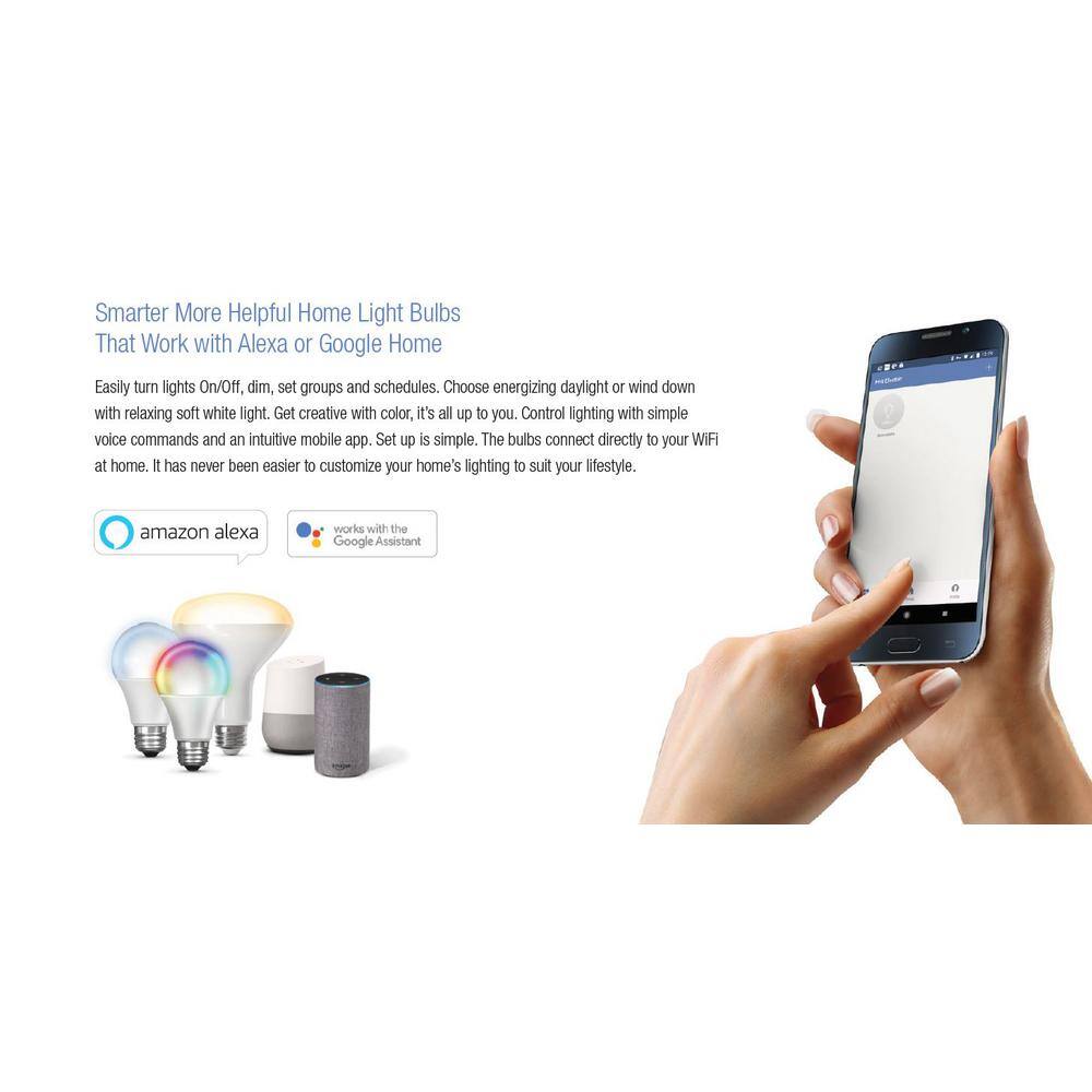 Feit Electric 60-Watt Equivalent Soft White (2700K) A19 Dimmable Wi-Fi LED Smart Light Bulb (4-Pack) OM60927CAAG4