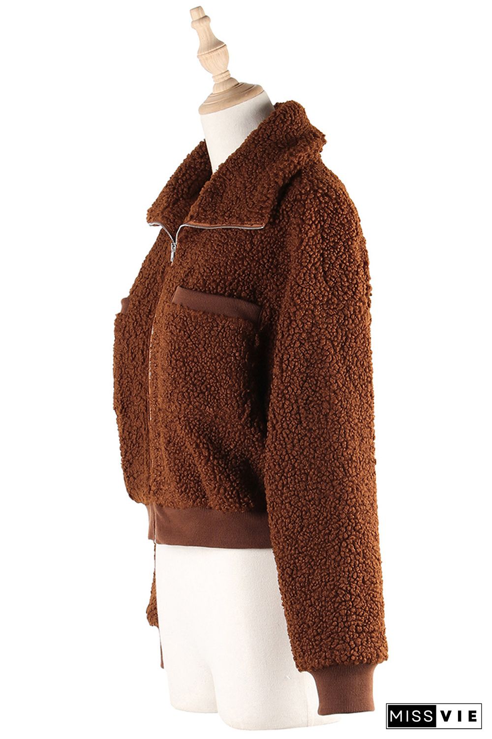 Plain Zipper Sherpa Short Jacket Coat