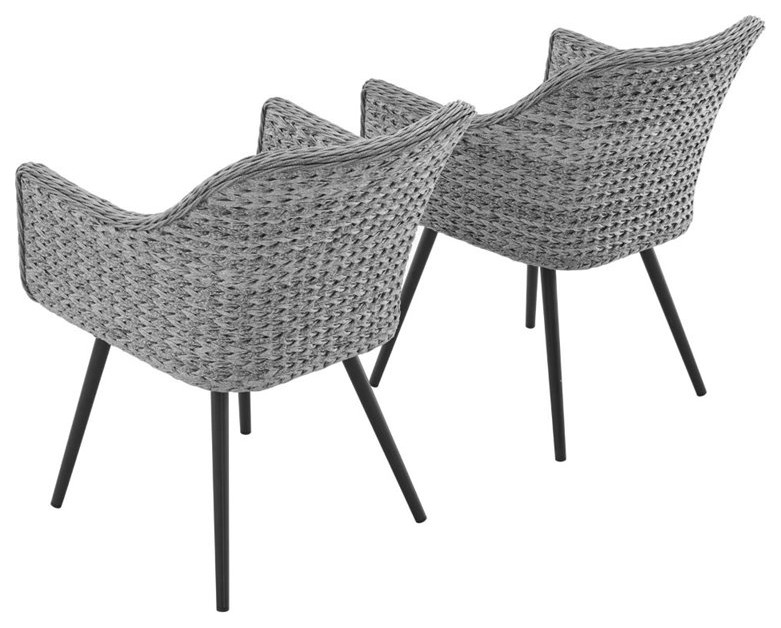 Modway Endeavor 19 quotRattan  ampFabric Patio Dining Armchair in Gray (Set of 2)   Tropical   Outdoor Dining Chairs   by Homesquare  Houzz