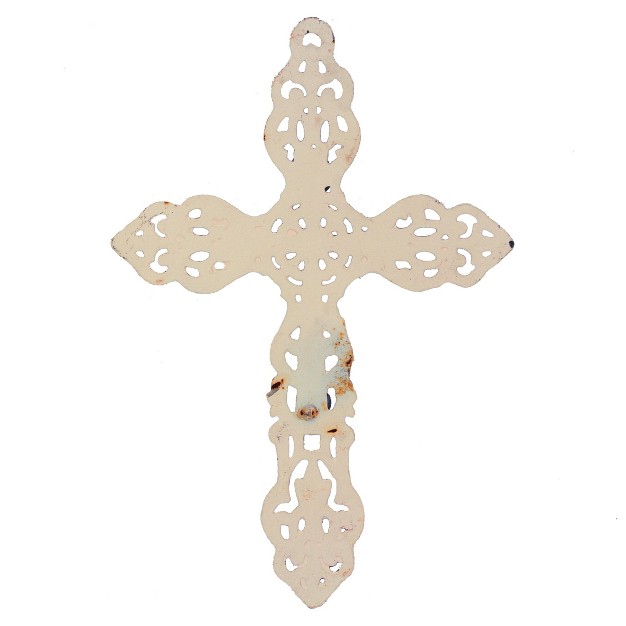 X 8 6 quot Decorative Distressed Cast Iron Wall Cross Worn White Stonebriar Collection