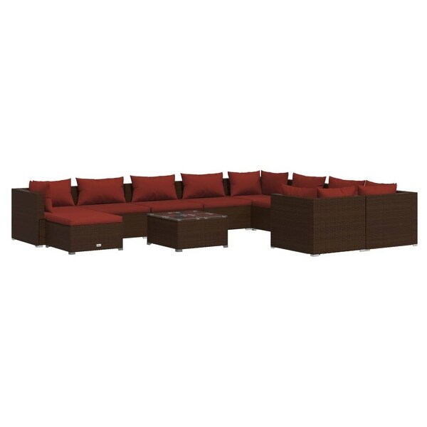 11 Piece Patio Lounge Set with Cushions Poly Rattan Brown