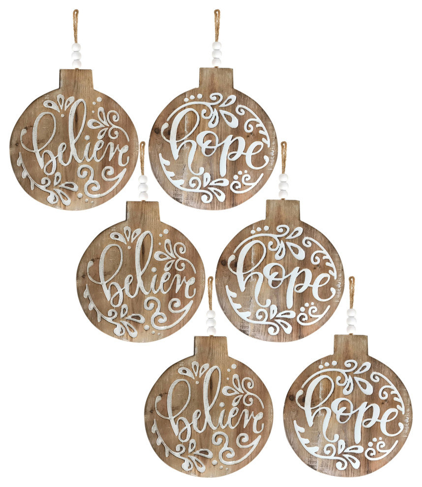 Believe and Hope Ornament  6 Piece Set  11.5 quotD Wood   Transitional   Christmas Ornaments   by Timeout PRO  Houzz