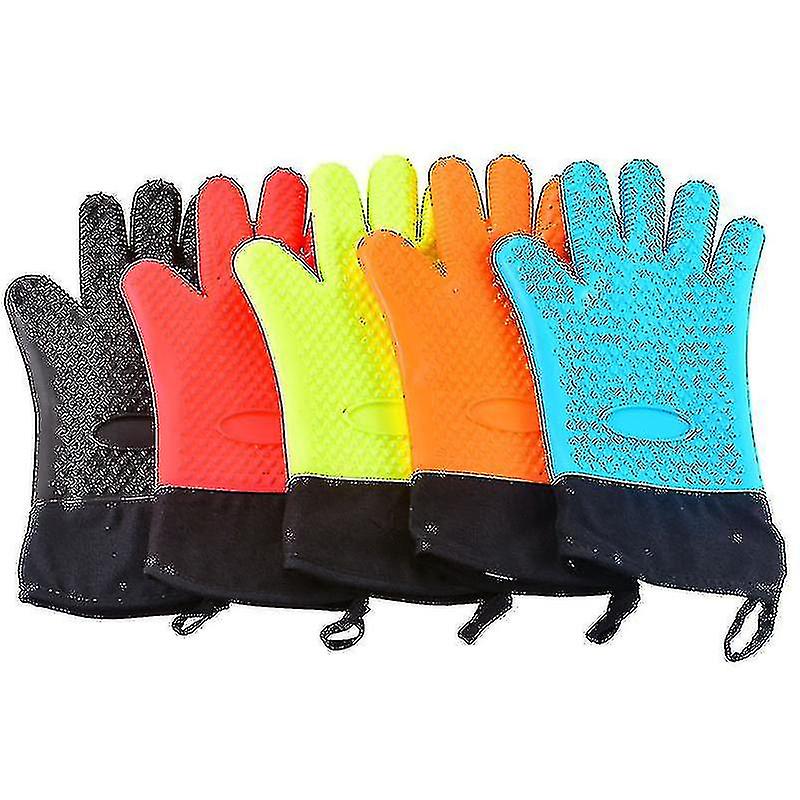 1 Pair Heat Resistant Silicone Grilling Oven Mitts