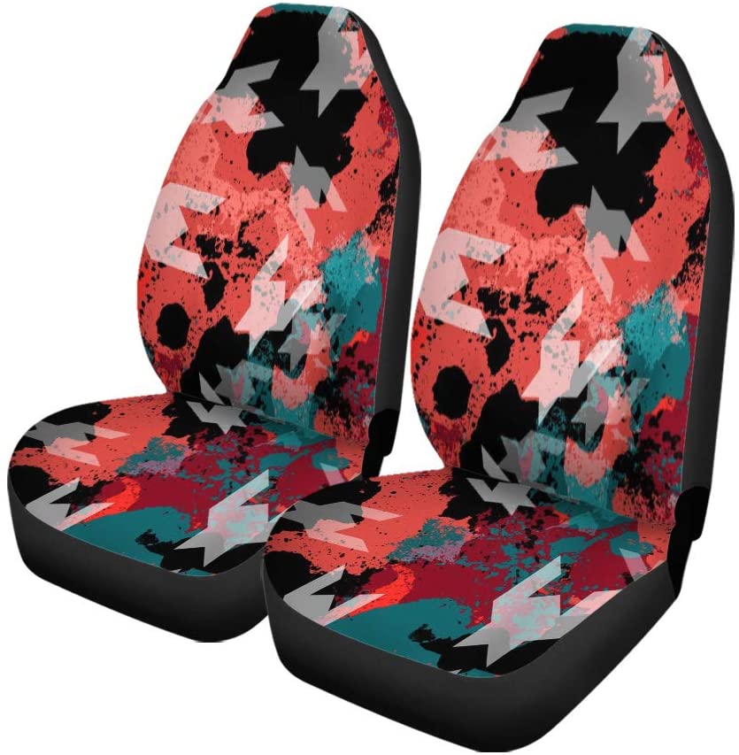 ZHANZZK Set of 2 Car Seat Covers Abstract Houndstooth Dogtooth Watercolor Effect and Autumn Camo Camouflage Universal Auto Front Seats Protector Fits for Car，SUV Sedan，Truck