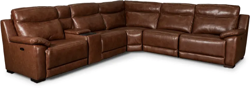 Kobe Brown Leather-Match 6 Piece Power Reclining Sectional