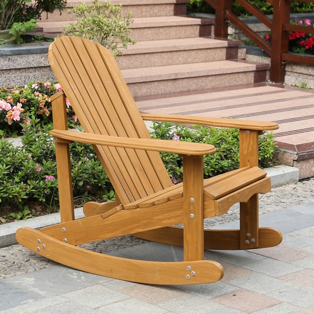 Luxenhome Natural Brown Wood Outdoor Adirondack Rocking Chair