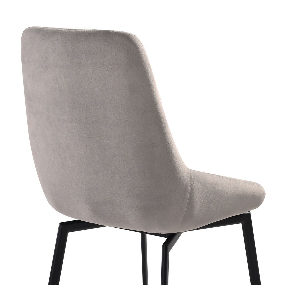 Susie Swivel Upholstered Dining Chair in Gray Fabric with Black Metal Legs   Set of 2