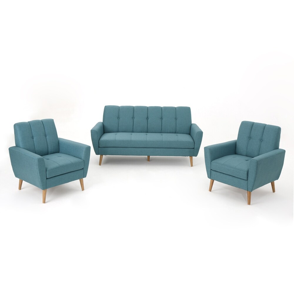 Treston Mid Century Modern Fabric Tufted Living Room Sofa Set by Christopher Knight Home