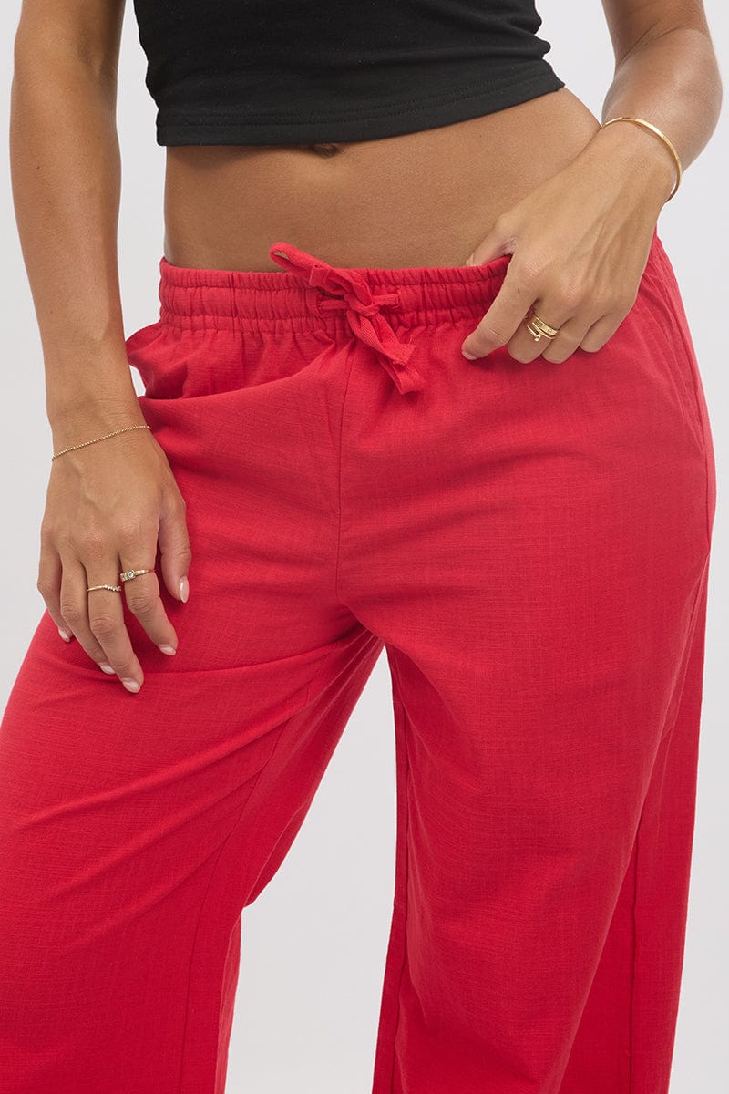 Red Wide Leg Pants Elasticated