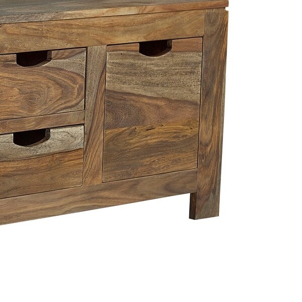 Dale 53 Inch Rustic Storage Coffee Table， 6 Gliding Pull Out Drawers， Brown