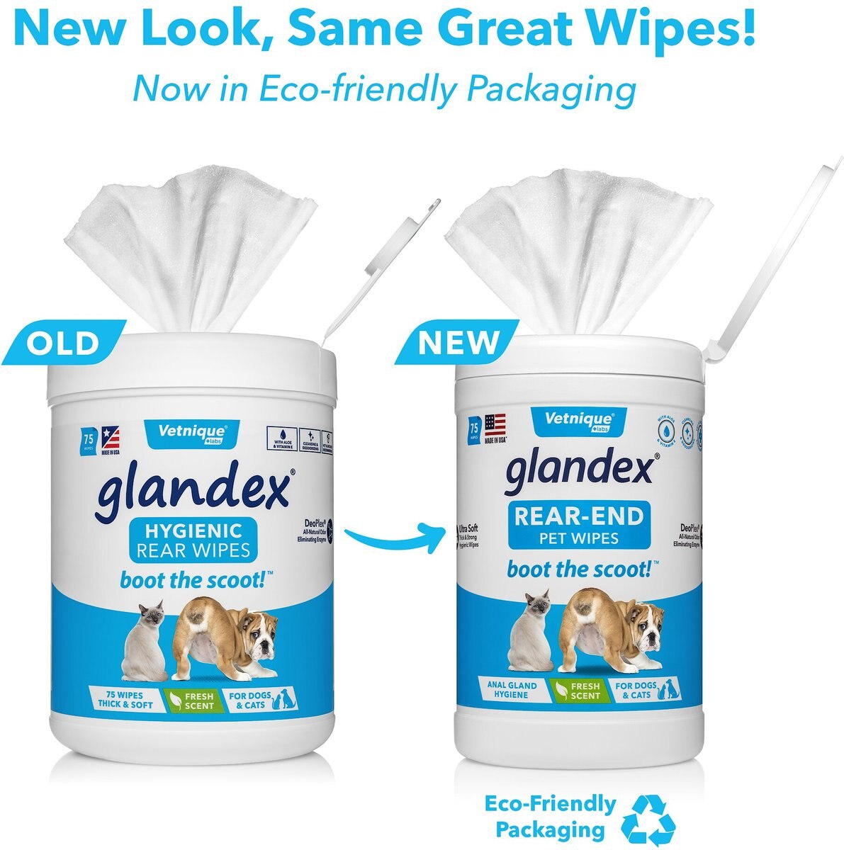 Vetnique Labs Glandex Wipes Cleansing and Deodorizing Anal Gland Hygienic Rear End Dog and Cat Wipes