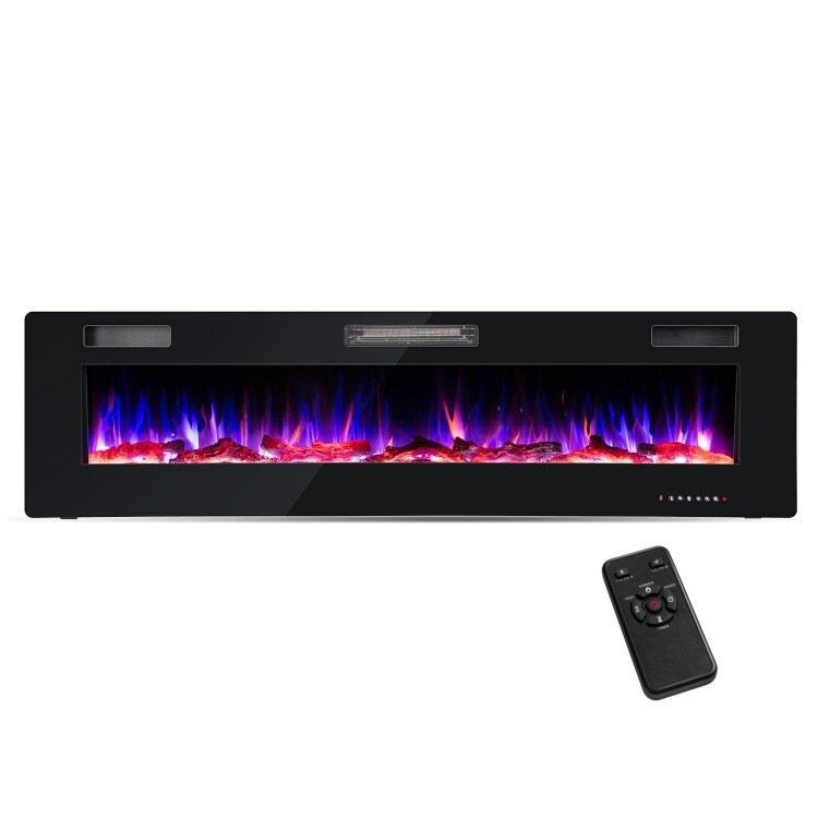 Sleek 68 Inch Ultra Thin Recessed Wall Mounted Electric Fireplace with Crystal Log Decoration   68\