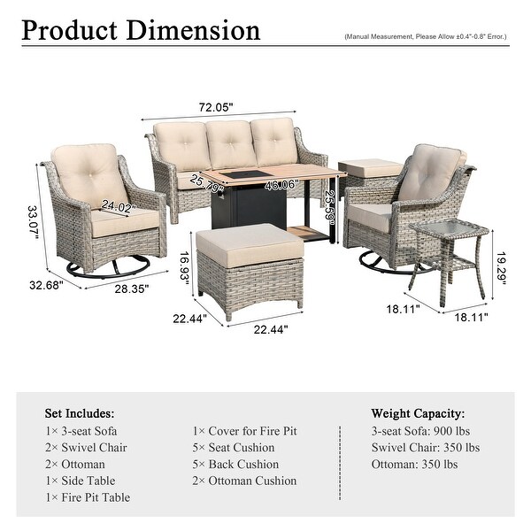 XIZZI Outdoor Patio Furniture 7Piece Conversation Sofa Set with Fire Pit